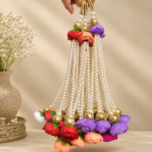 Guirlandes de fleurs artificielles décoratives faites à la main en Inde, avec pompons perlés en forme de lotus, bourgeons de lotus, pour mariage, décoration de fête à domicile. - Product Image 2