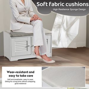 Panca da ingresso bianca da 29,5 pollici con armadietto a 2 ante e ripiani regolabili, panca imbottita per riporre le scarpe, scarpiera - Product Image 6