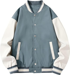 Veste universitaire pour homme, blanc et vert, blocs de couleur, fermeture boutonnée, col rabattu, style décontracté automne, coupe classique - Product Image 6