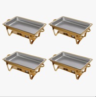 Ensemble de 4 chauffe-plats circulaires en acier inoxydable de haute qualité, chauffe-plats à vapeur pour buffet, usage traiteur, capacité 150L, argent