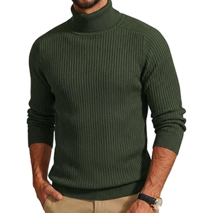 Pull col roulé côtelé en maille polyester/rayonne pour homme, haut de gamme, à manches longues, uni, décontracté, thermique, pour l'hiver - Product Image 1