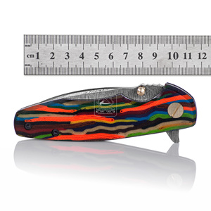 Couteau pliant personnalisé en acier Damas 18,5 cm, couteau de poche en gros, manche en Micarta personnalisé, couteau de camping extérieur, étui en cuir - Product Image 5