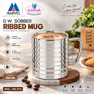 Tasse à Double paroi en acier inoxydable, pour le café, le thé, le lait, avec grand poignée côtelée, 1 pièce - Product Image 1