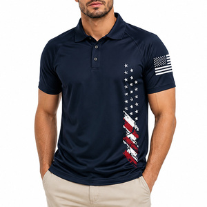 Camiseta de Golf Raglán Patriótica Americana con Estampado Personalizado, Diseño Retro, Elástica, de Manga Corta, Informal, de Secado Rápido y Transpirable - Product Image 1