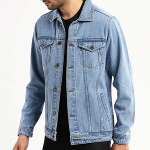 Newest Fashion Medium Washed Men's Jeans Jacket High Street Trendy Outfit <b>Covered</b> <b>Button</b> Jeans Jacket With Good Wholesale Price - Product Image 2