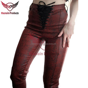 Pantalon en cuir à lacets imprimé serpent rouillé de qualité supérieure Culotte en cuir brillant maigre pour femmes en cuir véritable de haute qualité - Product Image 2