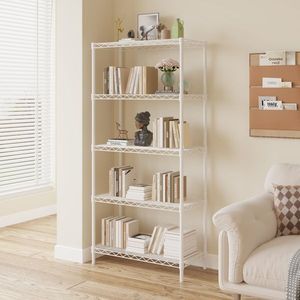 Espositore a Cinque Ripiani in Ferro Bianco Opaco 74*34*150cm con Piedini e Spazi Regolabili, Unità di Scaffalatura Convenientemente Personalizzabili - Product Image 6