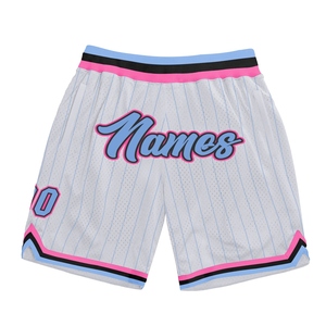 Shorts de basketball authentiques OMMIZ INDUSTRY personnalisés, rayés blanc et bleu clair, bleu clair-rose, vente en gros directe - Product Image 1