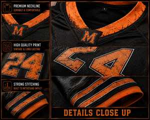 Maillot de football américain personnalisé Malvan Enterprises, unisexe, noir et orange, col baseball, manches courtes, imprimé par transfert thermique - Product Image 3