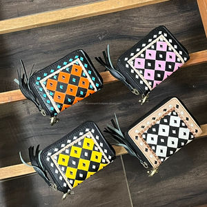 Portefeuille de luxe en cuir à carreaux fait main sur mesure, porte-cartes de crédit, porte-monnaie zippé, mini porte-monnaie pour femme, porte-clés - Product Image 5