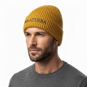Custom Mustard Yellow Rib Knit Cuffed Beanie <b>Hat</b> <b>Winter</b> Warm Skull Cap With Custom Logo - Product Image 4