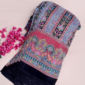 ผ้าพิมพ์ลายดอกไม้สีดำพร้อมลายเส้นและขอบตกแต่ง สำหรับตัดเย็บชุดคุर्ติ ผ้าสำหรับชุดพื้นเมือง - Product Image 6