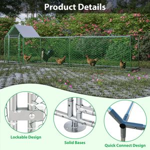 Pollaio in Metallo 16x3FT con Copertura, Recinto per Galline da Giardino, Gabbia per Pollame, Prodotto per Allevamento Animali - Product Image 4