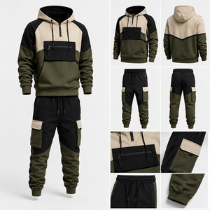 <b>Men</b> Utility Cargo Hoodie Tracksuit Set <b>Pullover</b> Hooded Sweatshirt Matching Cargo Jogger Pants Multi Pocket - Product Image 5