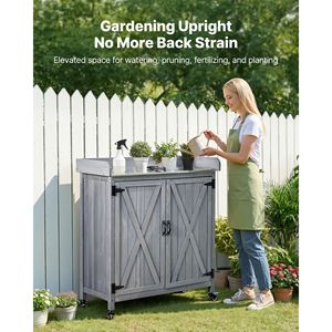 Tavolo da Giardinaggio per Esterni con Armadietto in Legno, Piano in Ferro Zincato 36 X 16, per Hotel e Giardini - Product Image 2