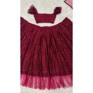 Designer Net Ruffle Border Work Lehenga Choli Party Wear Supplies - Product Image 4