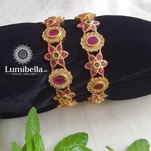 Kemp Kada <b>Copper</b> and Brass Cuff <b>Bangles</b> with Pearl for Engagement - Product Image 1