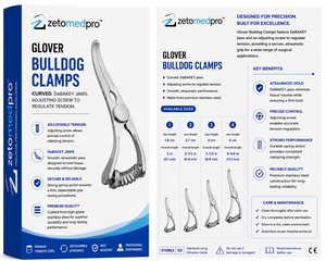 Pinzas de Bulldog Curvas GLOVER con mandíbulas DeBAKEY, longitud total 5.1cm, 6.4cm, 8.9cm, 12.1cm, instrumento cardiovascular ZETOMEDPRO - Product Image 5