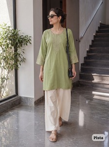 InCotton.M All Seasons Regular Fit Wholesale <b>Indian</b> Designer Wear Heavy Rayon Embroidery Work <b>Top</b> Kurta Wrinkle Free Sun - Product Image 3