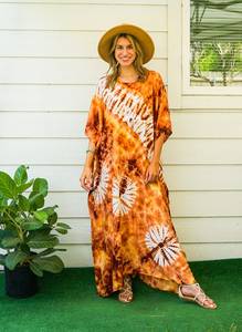 Beautiful Elegant Handmade Indian Cotton <b>Kaftan</b> for Women Half Sleeve Long Maxi Tie Dye Straight Wholesale Prices Great Gift - Product Image 2