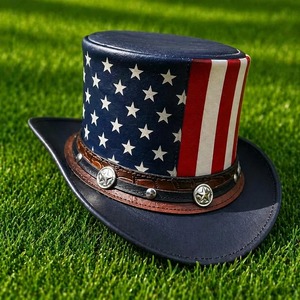 Chapeau haut de forme en cuir avec motif drapeau américain étoiles et rayures, idéal pour les fêtes et costumes pour adultes - Product Image 4