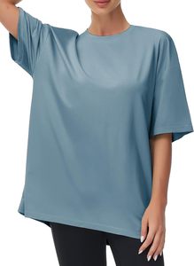 T-shirt femme en coton et élasthanne 190g, coupe oversize, respirant, manches courtes, détails rivets, tendance, marque branchée, vêtement décontracté pour l'été - Product Image 4