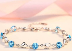 Blue <b>Crystal</b> Heart <b>Bracelet</b> Sterling Silver Adjustable Tennis <b>Bracelet</b> Dainty Romantic Jewelry Gift for Her - Product Image 4