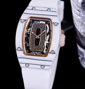 High Quality Luxury Tonneau Skeleton Diamond Automatic Women's <b>Watch</b> Ceramic <b>Case</b> Silicone Strap Mechanical Wristwatch - Product Image 2