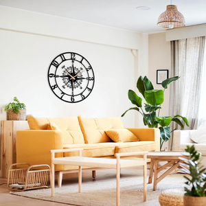 Reloj de Pared de Metal con Brújula Náutica Vintage, Números Romanos, Reloj Decorativo con Diseño de Navegación Marítima, Arte de Pared Negro para Cocina - Product Image 2