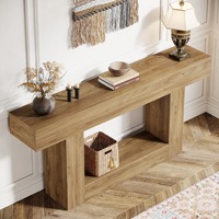 Table console moderne en fer miroir convertible avec pieds rectangulaires épais et étagère inférieure pour entrée, salon ou mobilier de ferme
