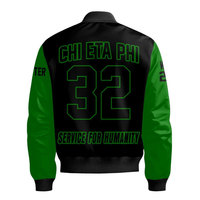 Blouson d'hiver pour homme Chi Eta Phi, noir et vert, imprimé dessin animé, col montant, fermeture éclair sur le devant, style décontracté, Service for Humanity