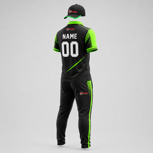 Uniforme de críquet Fly Humble para hombre, negro y verde en contraste, conjunto deportivo de secado rápido, corte regular, para todas las estaciones, con logotipo bordado. - Product Image 3