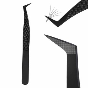 Pince à cils en microfibre avec embout, revêtement noir, poignée diamantée, forme en L - Product Image 1