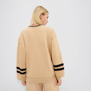 Sudadera Oversize de Cuello Redondo para Mujer, Beige y Negro a Rayas, Tejida, Manga Larga, Ropa Casual de Otoño - Product Image 2