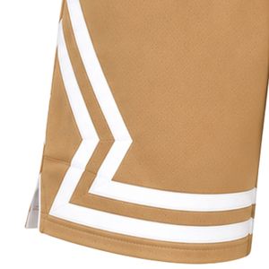 Shorts de basketball personnalisés pour hommes, couleur camel, avec empiècements latéraux géométriques blancs, en maille respirante, pour l'entraînement sportif et la gym - Product Image 3
