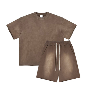 Ensemble T-shirt et short respirant pour homme, style décontracté, délavé à l'acide, idéal pour l'été – Vente en gros OEM - Product Image 2