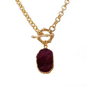 Dyed Ruby July Birthstone Raw Crystal Pendant <b>Necklace</b> Gold Plated Toggle Clasp Rough Stone Healing <b>Handmade</b> Fashion <b>Necklaces</b> - Product Image 5