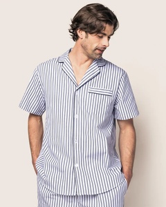 Ensemble pyjama rayé en coton pour homme, chemise à manches courtes et short, respirant, séchage rapide, décontracté, col rabattu, sérigraphie - Product Image 3