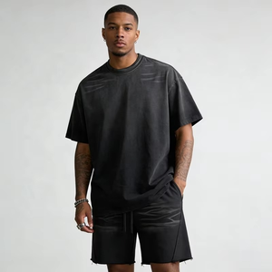 Custom Men's <b>Spray</b> Dyed Gradient T Shirt and Shorts <b>Set</b> Elastic Waist Drawstring Raw Edge Casual Streetwear Athletic Summer <b>Set</b> - Product Image 1