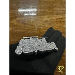 Pendentif entièrement serti de diamants de Newark, New Jersey, avec pierres en moissanite VVS, bijoux personnalisés de style hip-hop - Product Image 4