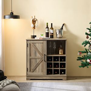 Mueble de Bar Estilo Rústico con Estantes Ajustables, Botellero, Puerta Corredera y Cajón Incluido - Product Image 1