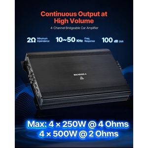 Amplificatore Audio per Auto a 4 Canali, Stabile a 2 Ohm, Bridgeabile, Classe A/B, Gamma Completa, Potenza 4 X 250W @ 4 Ohm o 4 X 500W @ 2 Ohm - Product Image 2