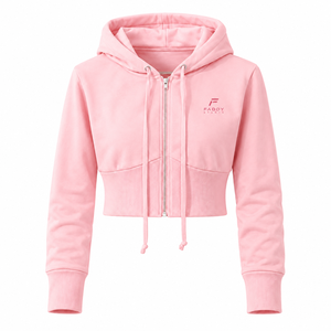 Wholesale Women Custom Logo Pink Zip Up <b>Cropped</b> Hoodie Slim Fit Long Sleeve Sweatshirt Athletic Gym Fitness Streetwear Crop <b>Top</b> - Product Image 2