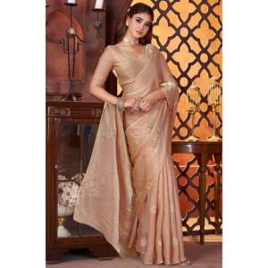 Sari de satén de diseñador para fiestas, con cintura natural, cuentas, bordado a mano y Butta - Product Image 3