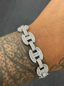 Pulsera de Cadena de Plata de Ley 925 para Hombre, Chapada en Rodio, con Incrustaciones de Diamantes con Corte Esmeralda, Estilo Hiphop - Product Image 2