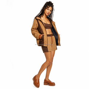 Ensemble de survêtement léger pour femme, uni, sans logo, avec passepoil contrastant, en tissu imperméable léger, vente en gros, OEM - Product Image 5
