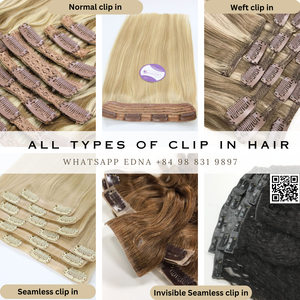 Vente en gros Extensions de cheveux vietnamiens à clip sans couture en PU blond avec mise en valeur Cheveux vierges à clip ins droits Aliexpress - Product Image 4