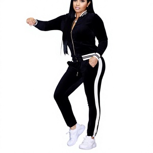 Oem Custom Two Piece Long Sleeve Zip up <b>Jacket</b> and Pants Suits Customized Activewear <b>Velvet</b> Tracksuit for Women - Product Image 1