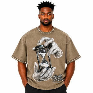 T-shirt à col rond surdimensionné pour homme Ready To Win avec imprimé sablier, style streetwear, manches courtes, en coton - Product Image 6