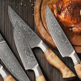 Ensemble de 6 couteaux à steak haut de gamme en acier Damas écologique avec manche en bois de sycomore figuré pour restaurants et usage domestique - Product Image 5